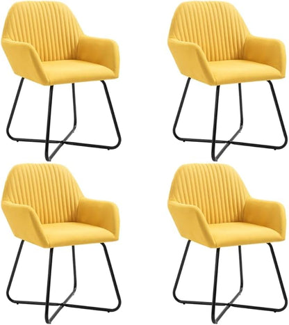 Modern Dining Chairs Set of 4 Yellow Fabric Upholstered Accent Chairs with Steel Legs for Kitchen Living Room Farmhouse Comfortable Seating Furniture