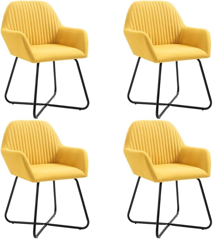 4 Pcs Modern Dining Chairs Yellow Fabric with Steel Legs Comfortable Kitchen and Living Room Furniture Set for Farmhouse Home Decor