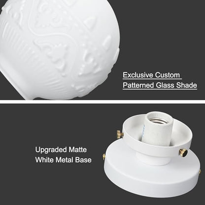 Semi Flush Mount Ceiling Light, White Hallway Light Fixture, Vintage Ceiling Lighting Fixture with Milky Glass, Globe Glass Close to Ceiling Light, Indoor Hanging Lighting for Bedroom Kitchen Porch