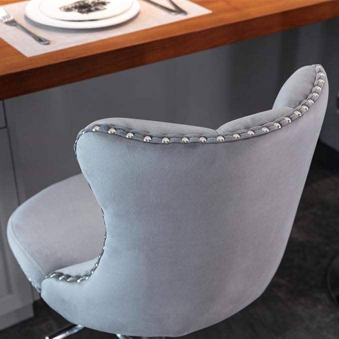 Premium Upholstered Bar Stool with Swivel Seat and Adjustable Height for Kitchen Island, Home Bar, or Dining Counter (Gray + Velvet + Foam-3)