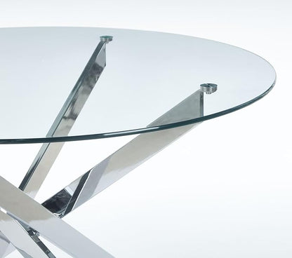 Round Glass Dining Table,Glass Dining Room Table with Metal Legs, Modern Style Glass Kitchen Table for Home, Kitchen, Dining Room