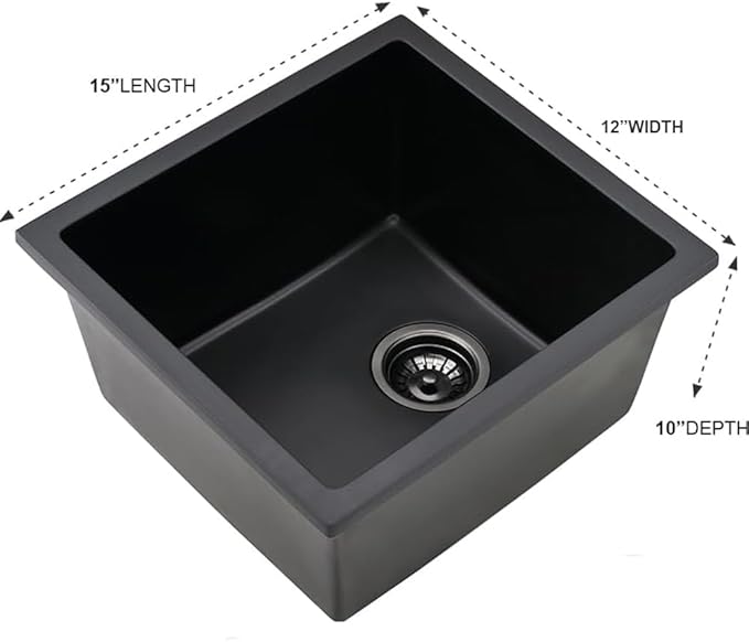 Black Bar Sink Undermount-iAnomla 12x15 Small Kitchen Sink Black Quartz Composite Wet Bar Prep Sinks Deep Single Bowl Outdoor Rv Kitchen Sinks with Bottom Grid