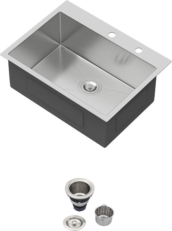 24 Drop In Kitchen Sink - Beslend 24x18 Inch Kitchen Sink Drop In Stainless Steel Sinks Topmount 16 Gauge 9" Deep Single Bowl Above Counter Sinks Dish Basin, Sink Only