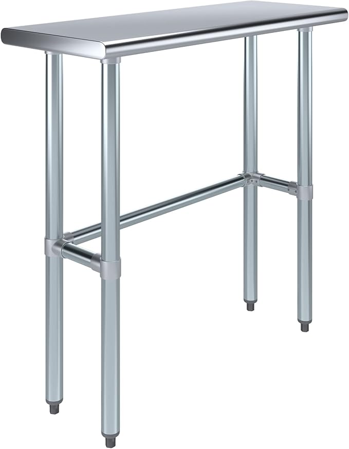 Stainless Steel Work Table Open Base | NSF Kitchen Island Food Prep | Laundry Garage Utility Bench (36" Long x 14" Deep)