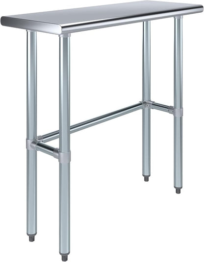 Stainless Steel Work Table Open Base | NSF Kitchen Island Food Prep | Laundry Garage Utility Bench (36" Long x 14" Deep)