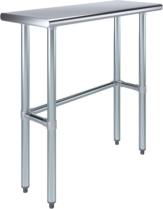 Stainless Steel Work Table Open Base | NSF Kitchen Island Food Prep | Laundry Garage Utility Bench (36" Long x 14" Deep)