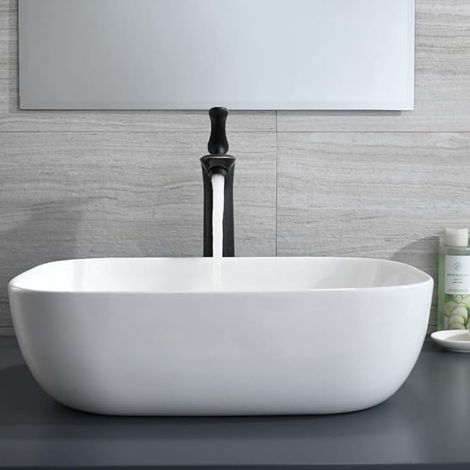 Rectangle Ceramic Vessel Sink, BoomHoze 18"x13" Modern White Vessel Sink for Bathroom Above Counter Lavatory Vanity Porcelain Washinng Art Basin