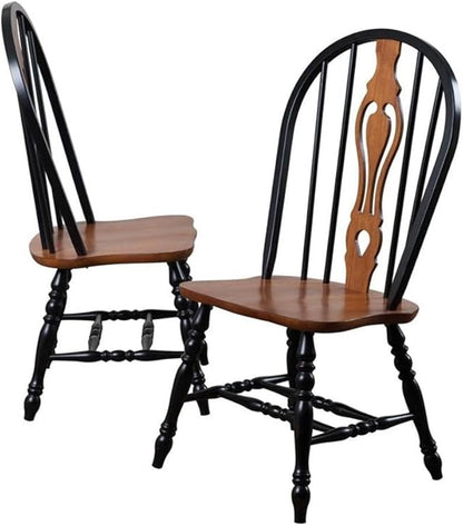 Pemberly Row Traditional Solid Wood Dining Chairs, 41" H x 20.5" W x 22" D, Black and Cherry Finish, Ergonomic Spindle Back, Shield Seats, Sturdy Set of 2 for Dining Room or Kitchen