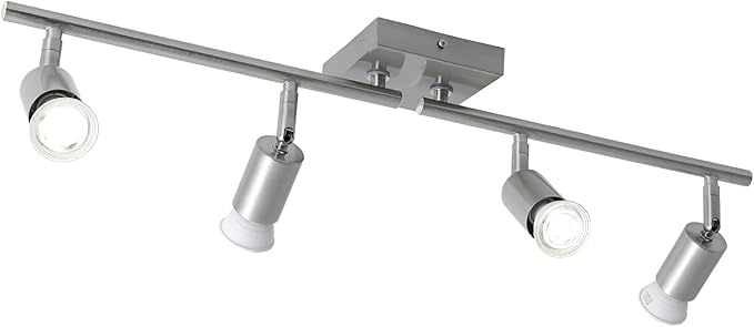 SEEBLEN 4-Light Nickel Track Lighting Kit, Adjustable GU10 Ceiling Spotlight Fixture with Rotatable Heads, Modern Flush Mount for Kitchen Island, Hallway, Living Room (Bulbs Not Included)