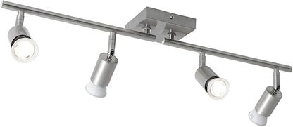 SEEBLEN 4-Light Nickel Track Lighting Kit, Adjustable GU10 Ceiling Spotlight Fixture with Rotatable Heads, Modern Flush Mount for Kitchen Island, Hallway, Living Room (Bulbs Not Included)