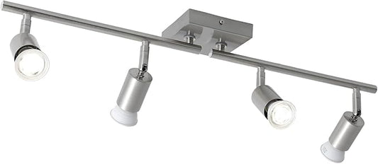 SEEBLEN 4-Light Nickel Track Lighting Kit, Adjustable GU10 Ceiling Spotlight Fixture with Rotatable Heads, Modern Flush Mount for Kitchen Island, Hallway, Living Room (Bulbs Not Included)