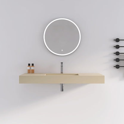 47"X19" Bathroom Sink with Single Faucet Hole, Stone Resin Wall-Mount or Countertop Vessel Sink, Rectangle Solid Surface Floating Sink with Mounting Screws, Latte Color