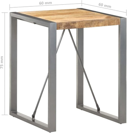 Compact Industrial Dining Table, Solid Rough Mango Wood & Steel Legs, Square Design, Perfect for Small Kitchen & Dining Room Spaces