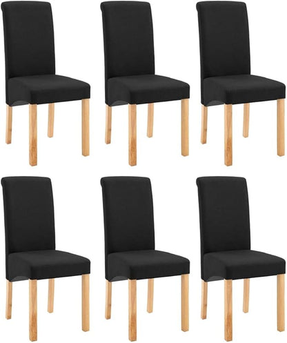 Modern Dining Chairs Set of 6 Black Fabric and Wood Frame for Kitchen Living Room, Comfortable Farmhouse Style Accent Chairs with Sturdy Construction