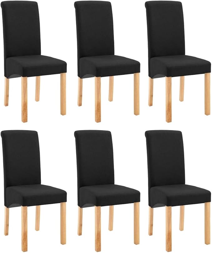 Modern Dining Chairs Set of 6 Black Fabric Upholstered Wooden Frame for Kitchen Living Room Farmhouse Style Comfortable Seating Furniture