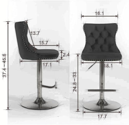 Modern Swivel Bar Stool with Adjustable Height and Tufted Upholstered Backrest for Kitchen Island, Home Bar, or Dining Area (Purple + Velvet + Foam)