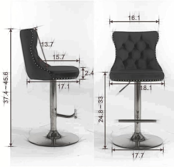 Modern Swivel Bar Stool with Adjustable Height and Tufted Upholstered Backrest for Kitchen Island, Home Bar, or Dining Area (Blue + Velvet + Foam-2)