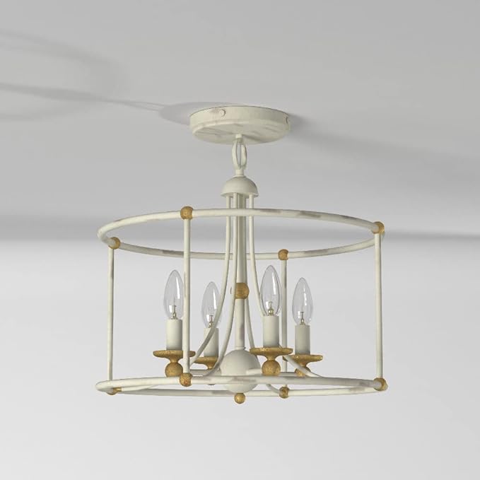 Minka Lavery 1049-701 Westchester County Semi-Flush, 4-Light, 240 Total Watts, 15.75-in H x 14.75-in W, Farm House White with Gilded Gold Leaf