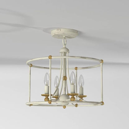 Minka Lavery 1049-701 Westchester County Semi-Flush, 4-Light, 240 Total Watts, 15.75-in H x 14.75-in W, Farm House White with Gilded Gold Leaf
