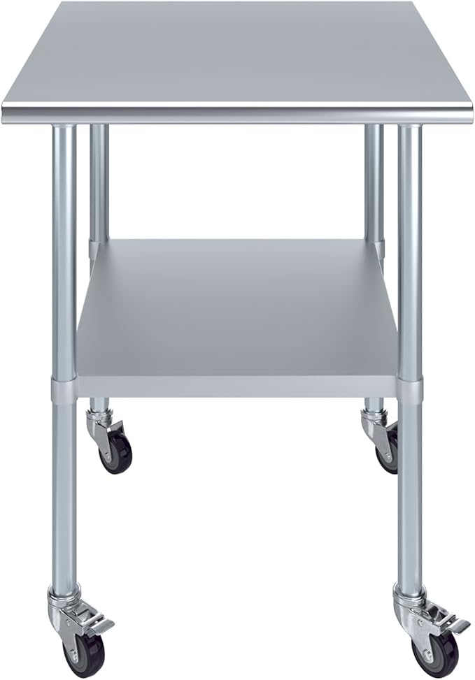 Stainless Steel Work Table with Wheels | NSF Kitchen Island Food Prep | Laundry Garage Utility Bench (Table + Wheels, 30" Long x 30" Deep)
