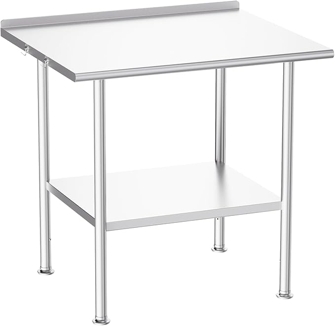 Atelicf All-Stainless Steel Prep Table, 30 X 36 Inch, with Rounded-Corner Backsplash and Adjustable Undershelf, Heavy-Duty for BBQ,Restaurants,Hotels,Workshops,Kitchens,Gardens, and Garages