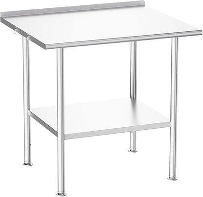 Atelicf All-Stainless Steel Prep Table, 30 X 36 Inch, with Rounded-Corner Backsplash and Adjustable Undershelf, Heavy-Duty for BBQ,Restaurants,Hotels,Workshops,Kitchens,Gardens, and Garages