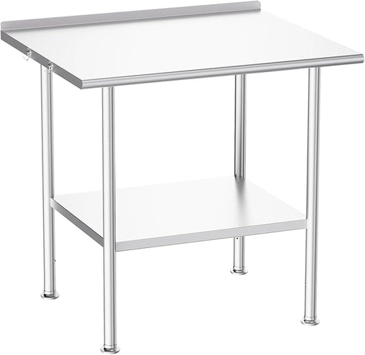 Atelicf All-Stainless Steel Prep Table, 30 X 36 Inch, with Rounded-Corner Backsplash and Adjustable Undershelf, Heavy-Duty for BBQ,Restaurants,Hotels,Workshops,Kitchens,Gardens, and Garages