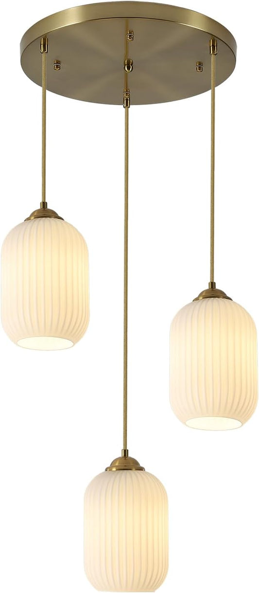 3 Light Cluster Gold Pendant Lighting Small Milk Glass Pendant Light White Cylinder Hanging Pendant Light Antique Brass Pendant Lights Kitchen Island