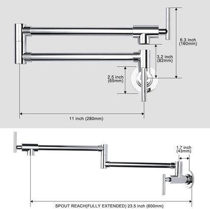 WOWOW Chrome Pot Filler Faucet - Solid Brass Pot Filler Wall-Mounted Pasta Faucet with Double Joint Swing Arm for Kitchen Over Stove