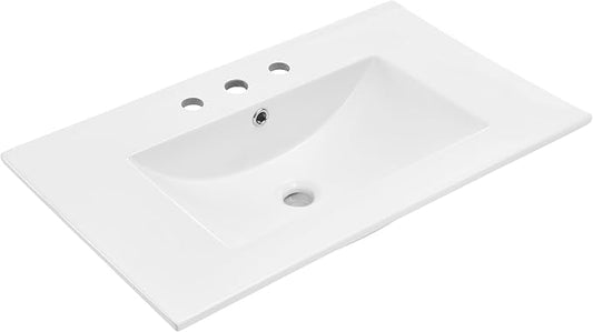 30" 3-Hole Centerset Vanity Sink Top in Glossy White
