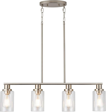 Kitchen Island Lighting, 4-Light Farmhouse Dining Room Light Fixtures Over Table, Linear Chandelier Pendant Lighting for Kitchen Island for Brushed Nickel Finish with Clear Glass Shade