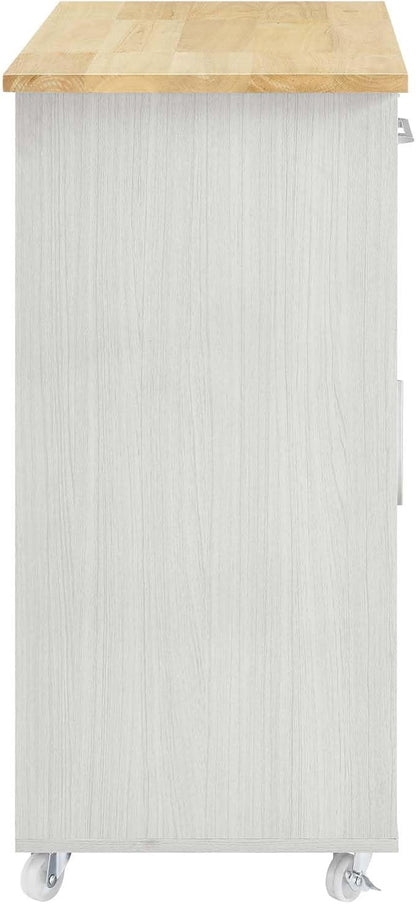 Modway Culinary Rolling Kitchen Cart with Storage in White Natural - 3 Tiers Kitchen Island on Wheels with Spice Rack, Functional as a Coffee Station, Bar Cabinet or Butcher Block Island