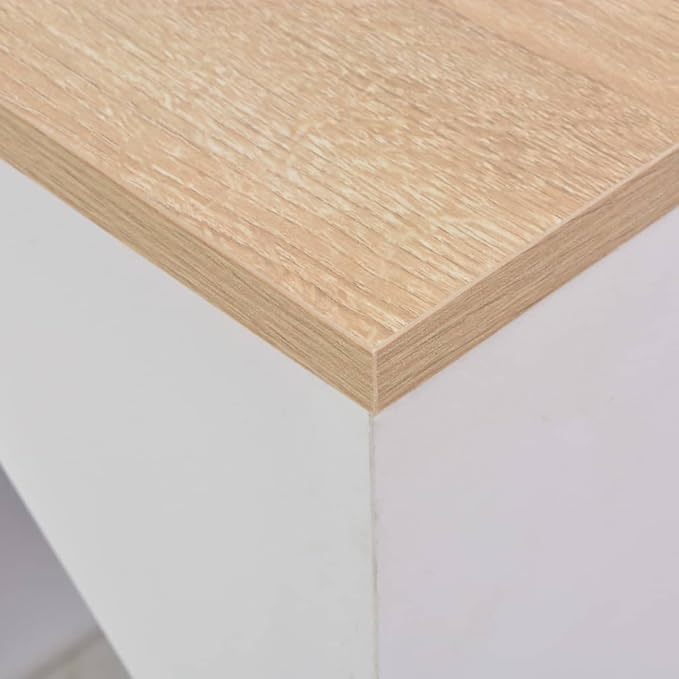 White Bar Table with Natural Wood Accents and Shelves, Modern Engineered Wood Dining Table 45.3 x 23.2 x 78.7 Inches for Kitchen and Small Spaces, Durable Matte Finish
