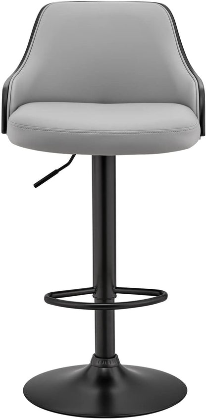 Armen Living Asher Modern Adjustable Height Swivel Gray Faux Leather and Black Wood Bar Stool with Black Base for Kitchen Island Counter