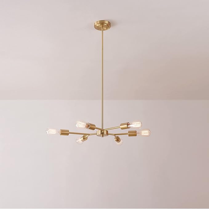 GLOBE Electric Tetra 6-Light Chandelier, Matte Brass, Adjustable Hanging Height