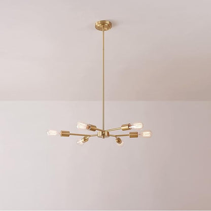 GLOBE Electric Tetra 6-Light Chandelier, Matte Brass, Adjustable Hanging Height