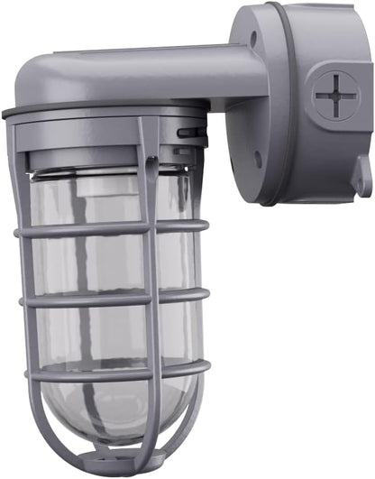 Lithonia Lighting Jelly Jar Light Fixture, Incandescent Utility Vapor Tight Wall Lamp, Industrial Style Wall Light for Indoor and Outdoor Use, 150W, 120V, Includes Junction Box, Grey (VW150I M12)