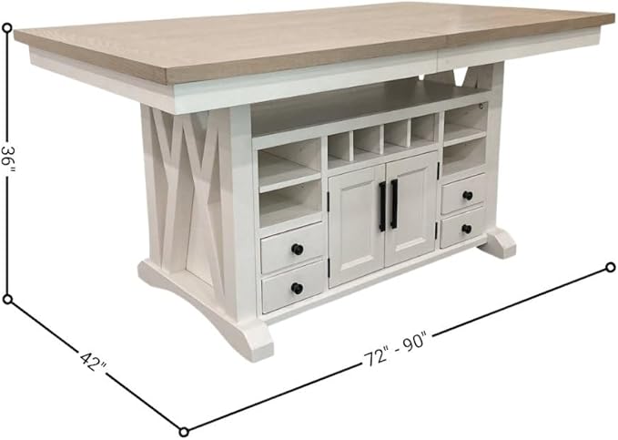 Starlight Canyon Home White Counter Height Dining Table with Storage, Extendable 90 Inch Counter Height Kitchen Island, Oak Top, Versatile Design