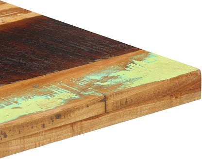 Bistro Table Solid Reclaimed Wood Mixed Color Square 19.7x19.7x29.5in Powder-Coated Iron Frame Rustic Design for Indoor Outdoor Dining Room Cafe Patio