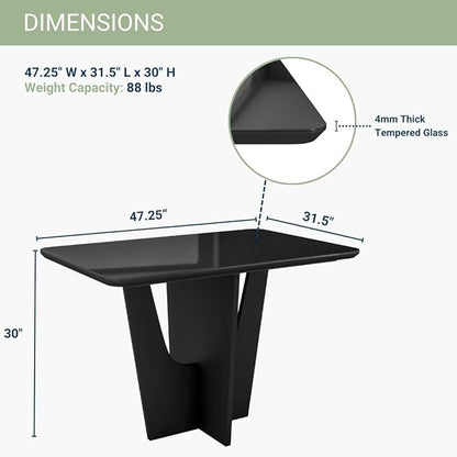 Modern Painted Glass Dining Table for 4 with Tempered Glass Top and Contemporary Wood Base, Elegant and Compact Italian-Style Design for Dining Rooms, Black