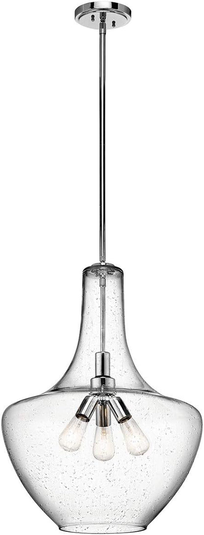 Kichler Everly 27.5" 3 Light Bell Pendant Clear Seeded Glass Chrome