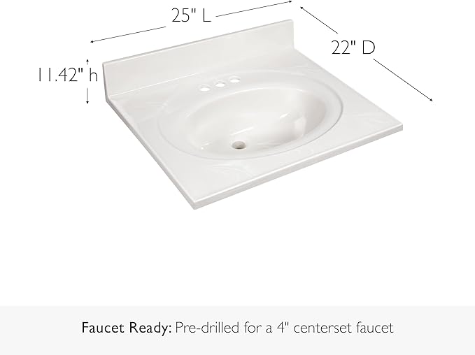 Design House Cultured Marble Vanity Top, 25 in W x 22 in D, Integrated 4 in Centerset Oval Sink & Backsplash, Ivory Swirl, 586313