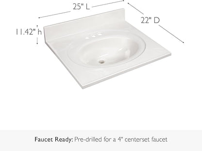 Design House Cultured Marble Vanity Top, 25 in W x 22 in D, Integrated 4 in Centerset Oval Sink & Backsplash, Ivory Swirl, 586313