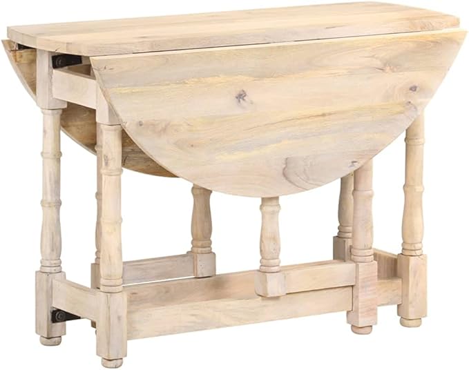 Solid Mango Wood Round Dining Table Beige Indoor Furniture for Small Spaces Kitchen Dining Room