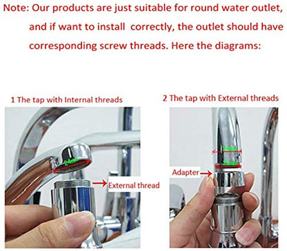 SNOMYRS 3-Color Temperature Sensitive Gradient LED Water Faucet Light Water Stream Color Changing Faucet Tap Sink Faucet for Kitchen and Bathroom (3 Color-2PC)