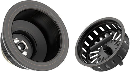 KONE 3-1/2 Inch Bronze Kitchen Sink Drain Assembly Kit - Oil Rubbed Bronze Stainless Steel with Strainer Basket/Drain Stopper