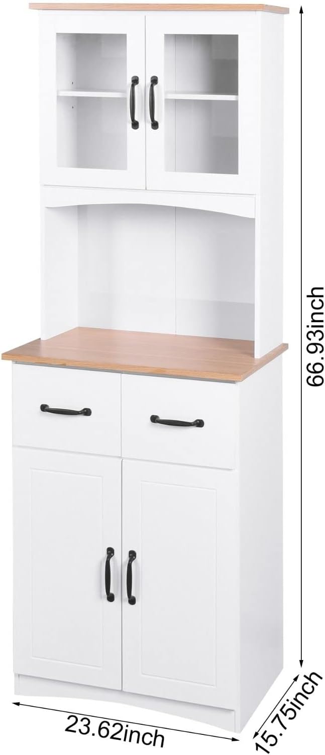 White Cupboard, Freestanding Multifunctional Kitchen Pantry Storage Cabinet with Drawers, Doors and Adjustable Shelf