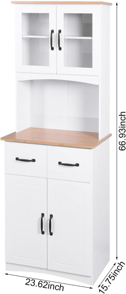 White Cupboard, Freestanding Multifunctional Kitchen Pantry Storage Cabinet with Drawers, Doors and Adjustable Shelf