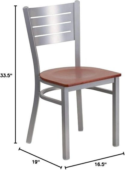 Flash Furniture HERCULES Series Silver Slat Back Metal Restaurant Chair - Cherry Wood Seat