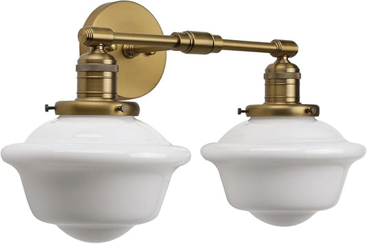 Pathson 2-Lights Milk White Glass Wall Sconce Lights, Modern Classic Wall Vanity Lighting for Living Room Bathroom Bedroom